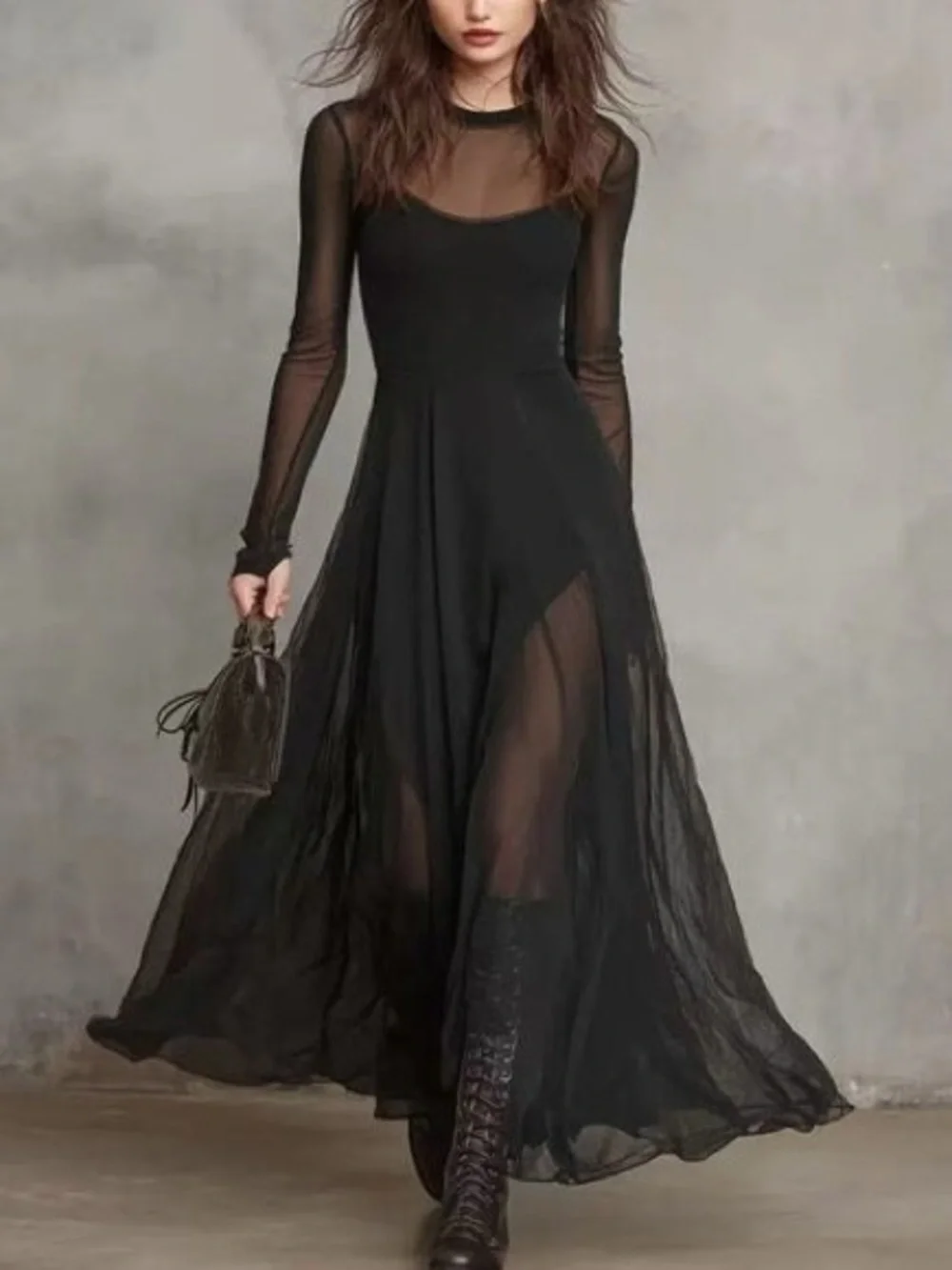 Sheer Mesh Maxi Dress Two-Piece Set